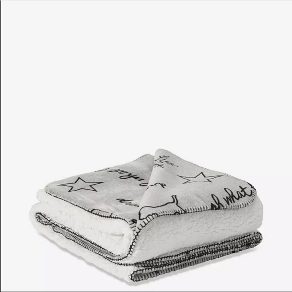 Victoria’s Secret PINK Let’s Doodle Gray Dog Girl Power Sherpa Throw Blanket - Picture 3 of 5
